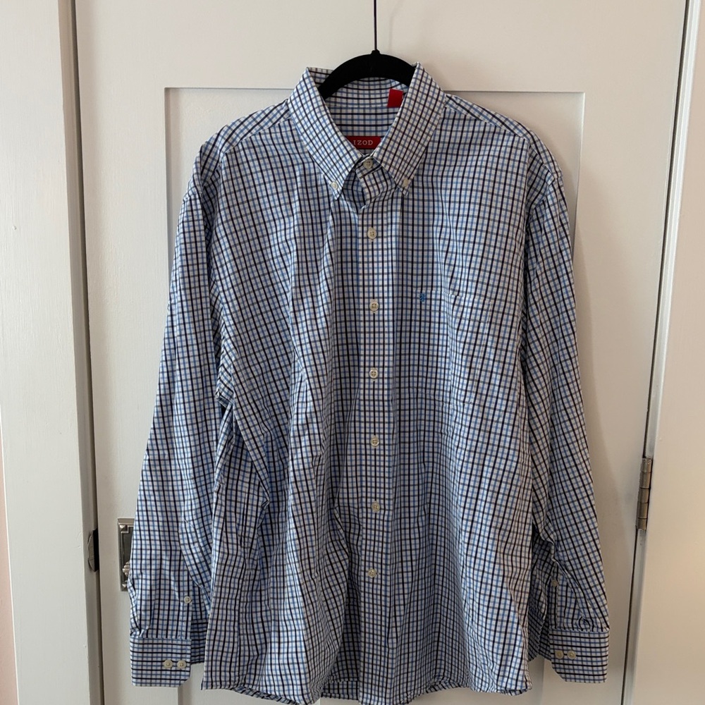 Izod Navy & Medium Blue Plaid Dress Shirt
